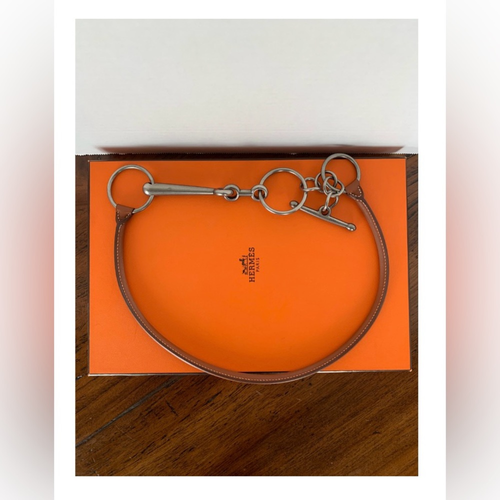 ✅SOLD✅ Rare Hermès Barenia Leather and Metal Necklace